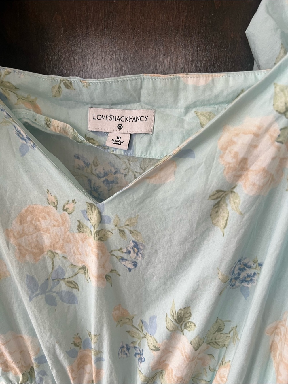 LoveShackFancy Pale Blue Floral Puff-Sleeve Midi Dress - Picture 6 of 6
